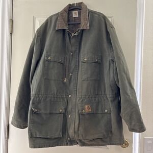 Carhartt Olive Green Jacket with Brown Collar